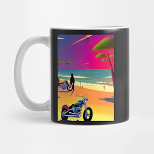 COOL RETRO BEACH GIRL WITH MOTORCYCLE Mug